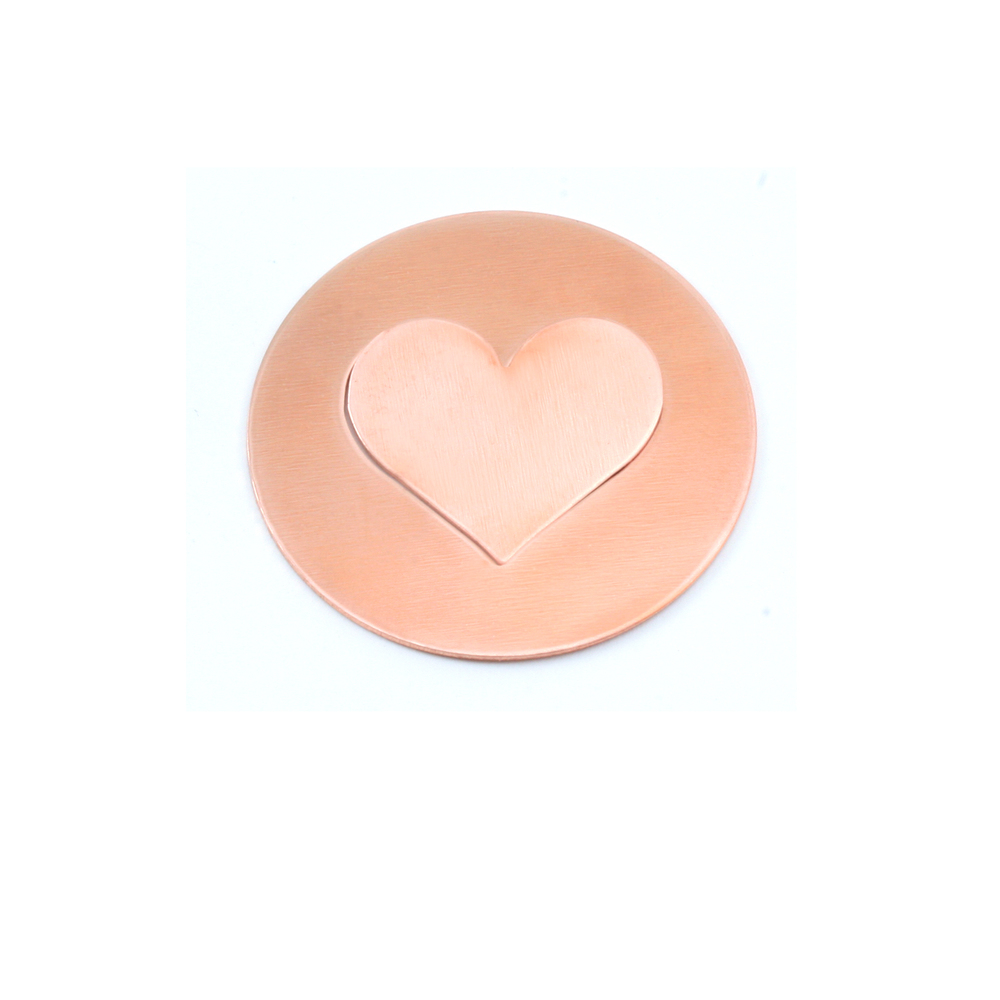 Metal Stamping Blanks Copper Circle with Medium Classic Heart Cutout, 32mm (1.25"), 24g